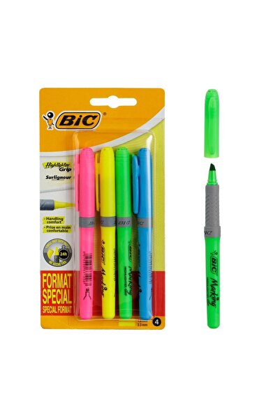 Bic Evidențiator tip pix pentru notițe, 4 bucăți, albastru – 6m x 5mm, tip pix