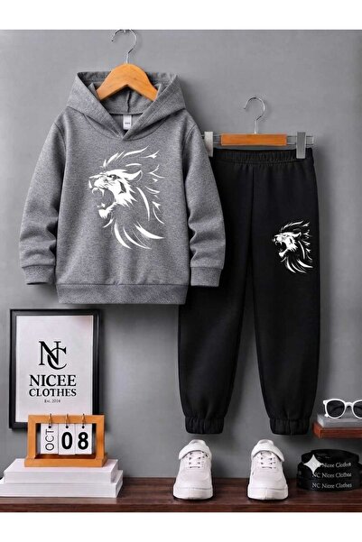 NC Nicee Clothes Children's Tracksuit Set Unisex (White Lion Drawing Print Wi...