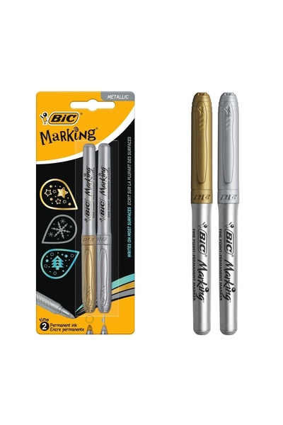 Bic Marker permanent pentru scriere și etichetare, 2 bucăți, auriu – permanen...