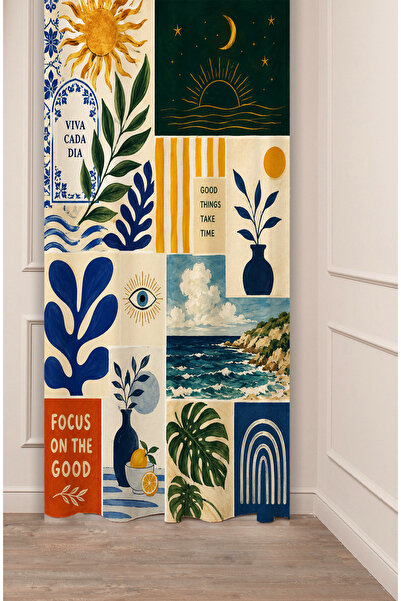 GREENDECOR Live Every Day / Mediterranean Aesthetic Collage Patterned Focus o...