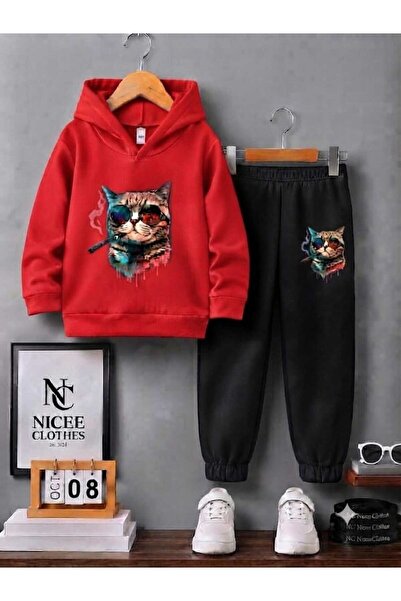 NC Nicee Clothes Children's Unisex Tracksuit Set (Pro Cat Print with Glasses ...