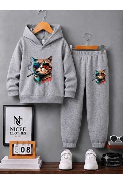 NC Nicee Clothes Children's Unisex Tracksuit Set (Pro Cat Print with Glasses ...