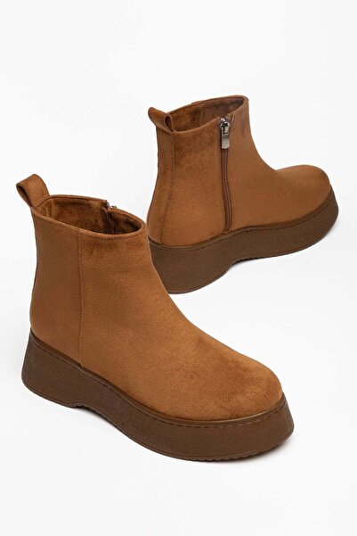 Dilimler Ayakkabı Women's Boots Brown Suede Thick Sole No Laces Flat Bottom