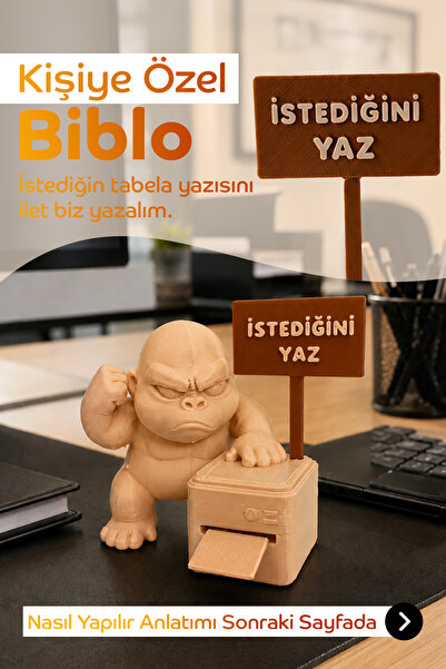 Decoroom Kişiye Özel Goril Figürü Biblo Seti 3lü Kahve Köşesi Aksesuarları Ma...