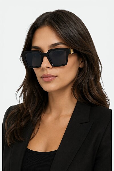 NO BRAND Unisex Square Black Sunglasses, Dark Lenses, UVA/UVB Protection