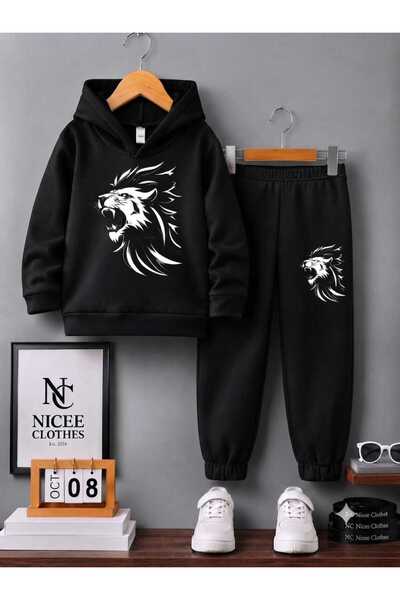 NC Nicee Clothes Children's Tracksuit Set Unisex (White Lion Drawing Print Wi...