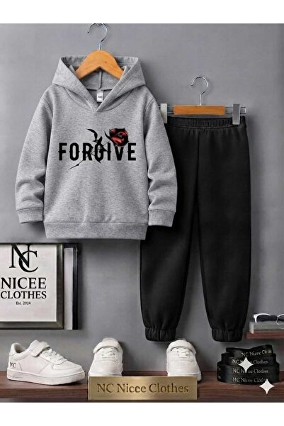 NC Nicee Clothes Children's Tracksuit Set Unisex (Black Forgive Red Rose Prin...