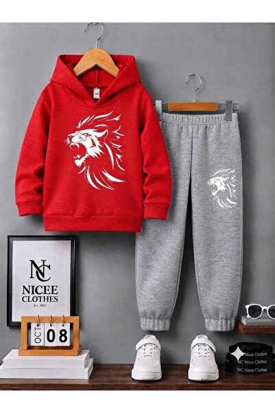 NC Nicee Clothes Children's Tracksuit Set Unisex (White Lion Drawing Print Wi...