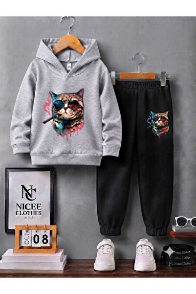 NC Nicee Clothes Children's Unisex Tracksuit Set (Pro Cat Print with Glasses ...