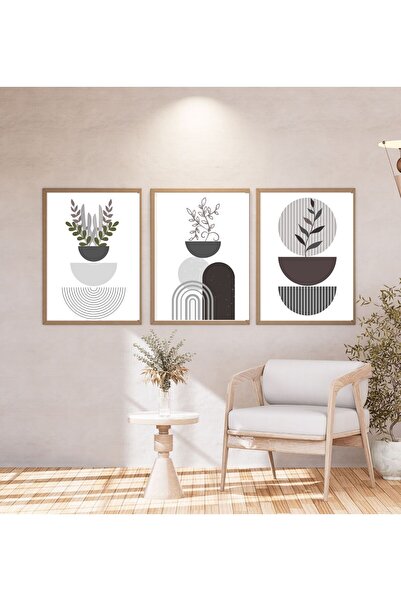 Seçkin Trend Modern Bohem Siyah-Gri-Tablo 3'lü Set Duvar Dekoru, Ev, Salon-Ot...