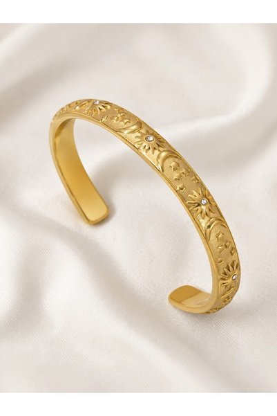 deryora Adjustable Gold Steel Bracelet with Sun and Star Motifs Women's Styli...