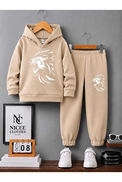 NC Nicee Clothes Children's Tracksuit Set Unisex (White Lion Drawing Print Wi...