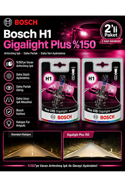 Bosch H1 Gigalight Plus 150 Far Ampulü 2'li Set %150 Daha Fazla Işık Daha Güç...