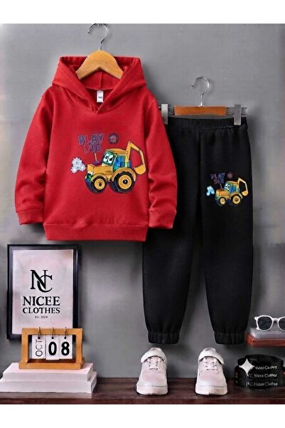 NC Nicee Clothes Детски анцуг унисекс (зимен, с принт на жълт трактор и лопата)