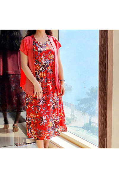 dorbe Women's Red Floral Dress & Cardigan Set