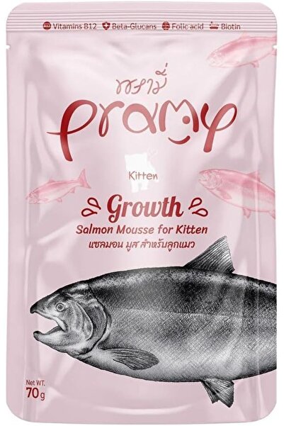 pramy Growth Cat Wet Food with Salmon Mousse for Kittens- 12 Pouches*70g
