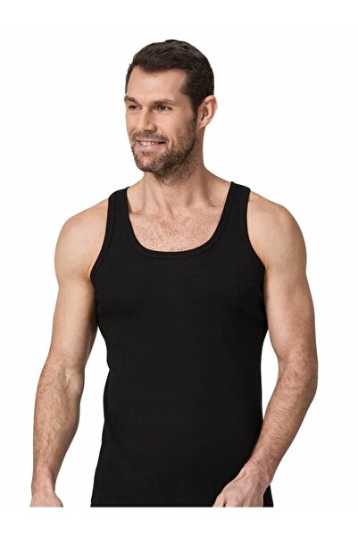Zulu Ticaret Tutku-Men's Black Ribbed Undershirt 3 Pieces