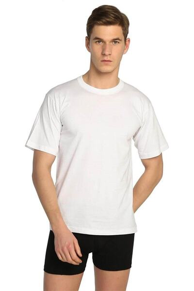 Zulu Ticaret Tutku-Men's White Crew Neck Short Sleeve Undershirt Combed Cotto...