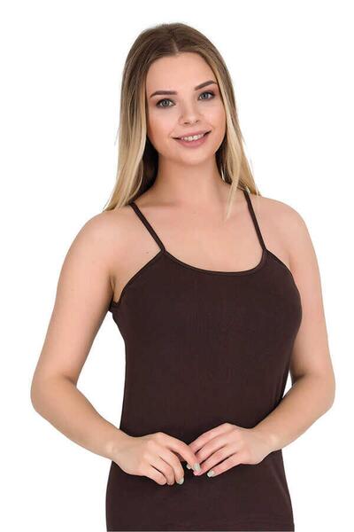 Zulu Ticaret Tutku-2016 Women's Ribbed Dark Color Rope Strap Undershirt Black