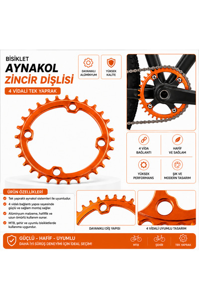Kasel Bisiklet Aynakol Zincir Dişlisi – 4 Vidalı Tek Yaprak MTB