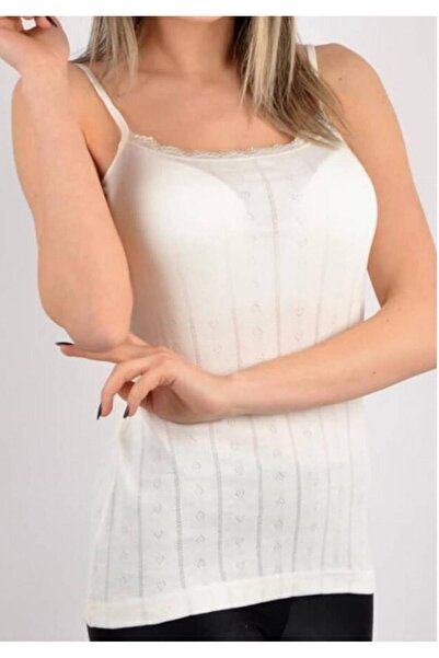 Zulu Ticaret Tutku-Women's Jacquard Thread Strap Cotton Undershirt 1-Pack New...