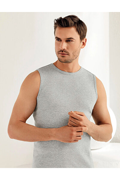 Zulu Ticaret Tutku-Men's Gray Zero Sleeve Crew Neck Ribbed Undershirt Me023