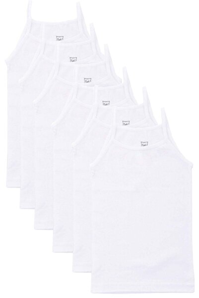 Zulu Ticaret 6 Pieces Girls' White Color Thread Strap Undershirt