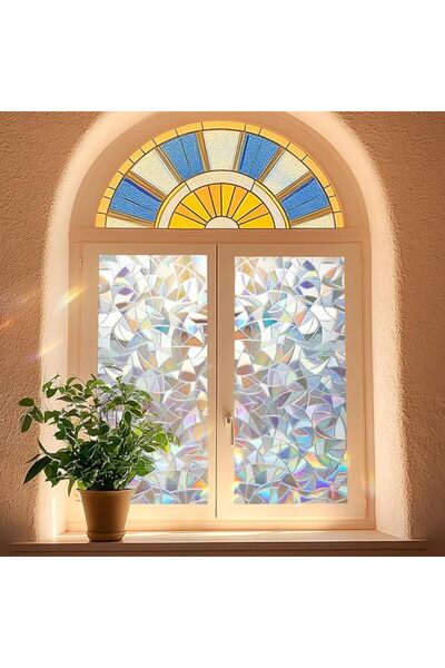 kafuter Rainbow Pattern Privacy Window Film,3D Decorative Static Cling Tinted...