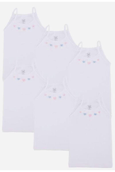 Zulu Ticaret Tutku-Kız Çocuk Rope Strap Embroidered Ribbed Undershirt 6 Pack