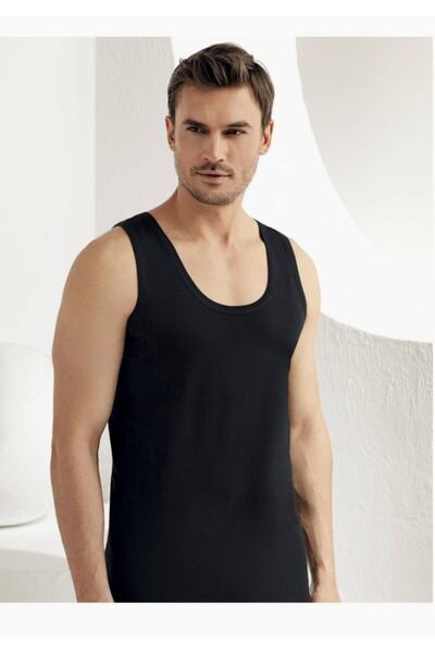 Zulu Ticaret Tutku-Men's Black Wide Strap Combed Cotton Undershirt m New Seas...