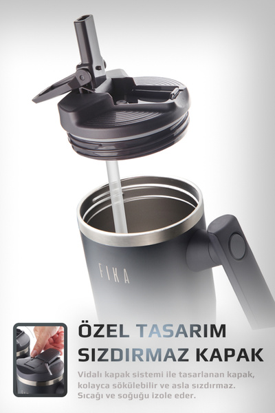 NEOFLAM Fika Lumi Patentli Döner Kulplu Sızdırmaz Çelik Termos 1200 ML - Antrasit