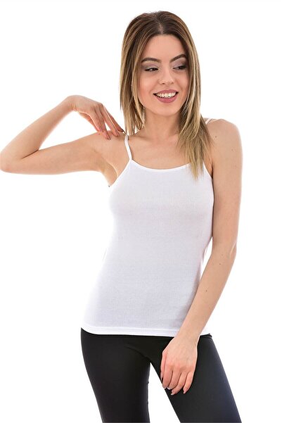 Zulu Ticaret Women's White Rope Strap Elastane Undershirt 6 Pieces