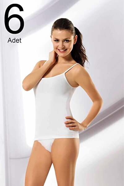 Zulu Ticaret 6 Pack Women's White Undershirt with Rope Straps
