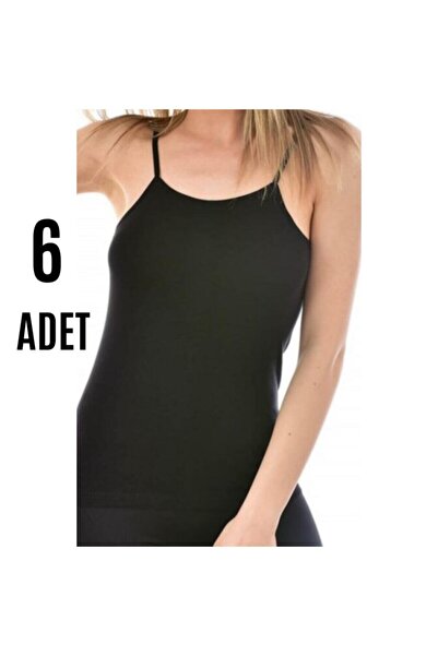Zulu Ticaret Tutku-Women's 6-Pack Elastane Strap Black Undershirt 146