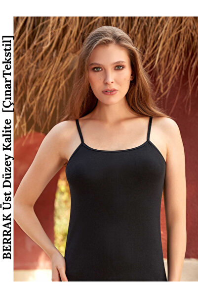 Zulu Ticaret Tutku-Women's Ribbed Black Undershirt