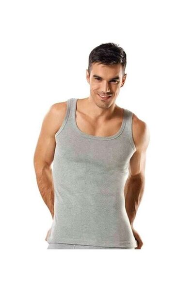 Zulu Ticaret Tutku-Men's Gray Ribbed Sports Athlete Undershirt 6 Pieces