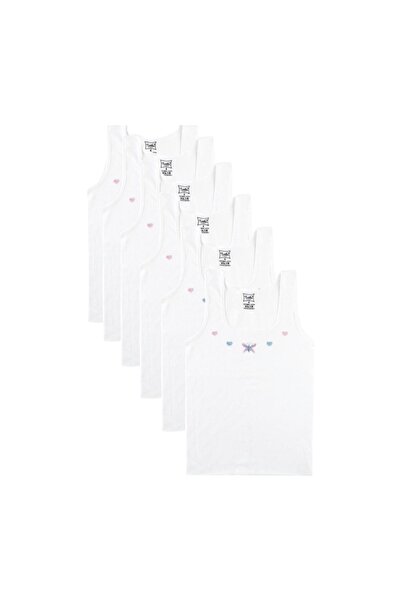 Zulu Ticaret Tutku-Girls' White Thick Strap Embroidered Undershirt 6-Pack
