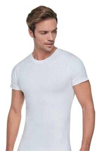 Zulu Ticaret Tutku-Men's White Crew Neck Short Sleeve Undershirt