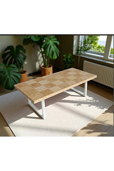 MİRRORSS Orta sehpa doğal vernikli beyaz profil ayak 120 x 60 cm. Ofis salon sehpaları