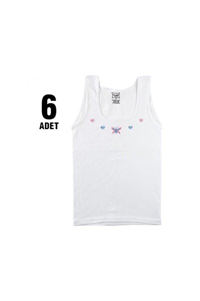 Zulu Ticaret Tutku-Kız Wide Strap Embroidered White Undershirt