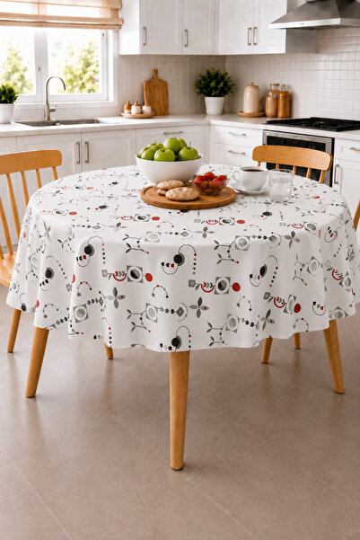 Ozsport Patterned Round Pvc Oilcloth Tablecloth, Wipeable and Stain Resistant