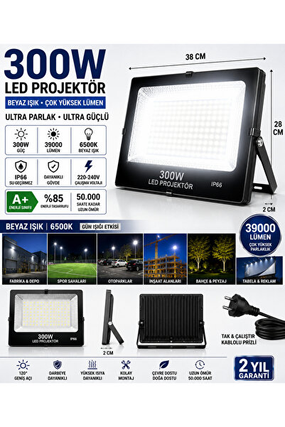 SCHUAR 300W LED Projektör 6500K Beyaz Işık IP66 Yüksek Lümen Dış Mekan Projek...