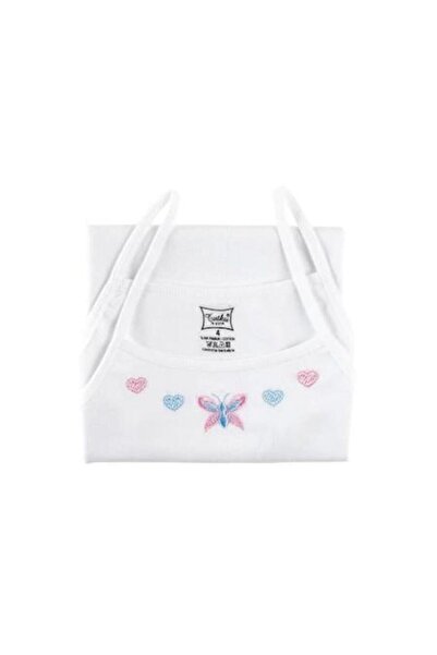 Zulu Ticaret Tutku-Girl's White Thread Strap Embroidered Undershirt 6-Pack