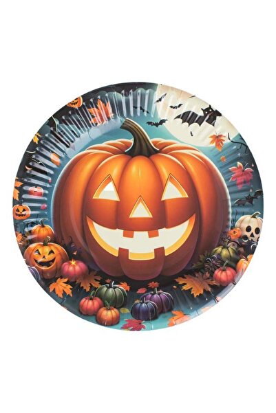 Jumbo Farfurii de petrecere din carton cu model dovleac de Halloween, 23 cm -...