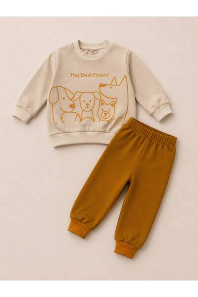 Organic Product DimpleBaby 3’lü Bebek Eşofman Takımı – Sevimli Baskılı Sweatshirt Jogger Set 6-24 Ay