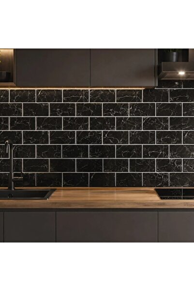 IRO 3D Tile Type Wall Sticker Black with Marble Effect 30.5x30.5cm