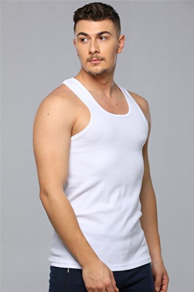 Zulu Ticaret Tutku-White Men's Ribbed Sports Undershirt
