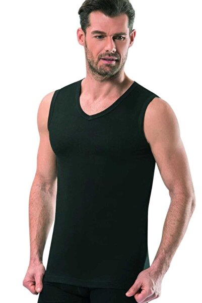 Zulu Ticaret Pack of 2 Men's Black Color Cotton V-Neck Undershirt Sports Unde...