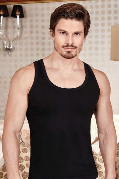 Zulu Ticaret Tutku-Men's Black Lycra Single Jersey 4-Piece Undershirt 1030