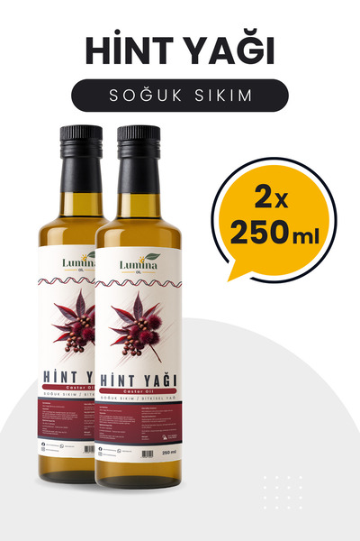 LUMİNAOİL 2x250 ML Hint Yağı Soğuk Sıkım (Castor Oil) (HEKZAN İÇERMEZ) %100 S...